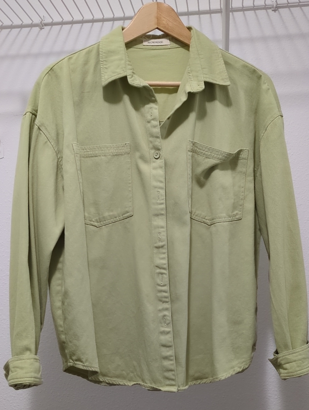 Light Green Women's Button-Up Relaxed Shirt by Korean Brand Slowmood